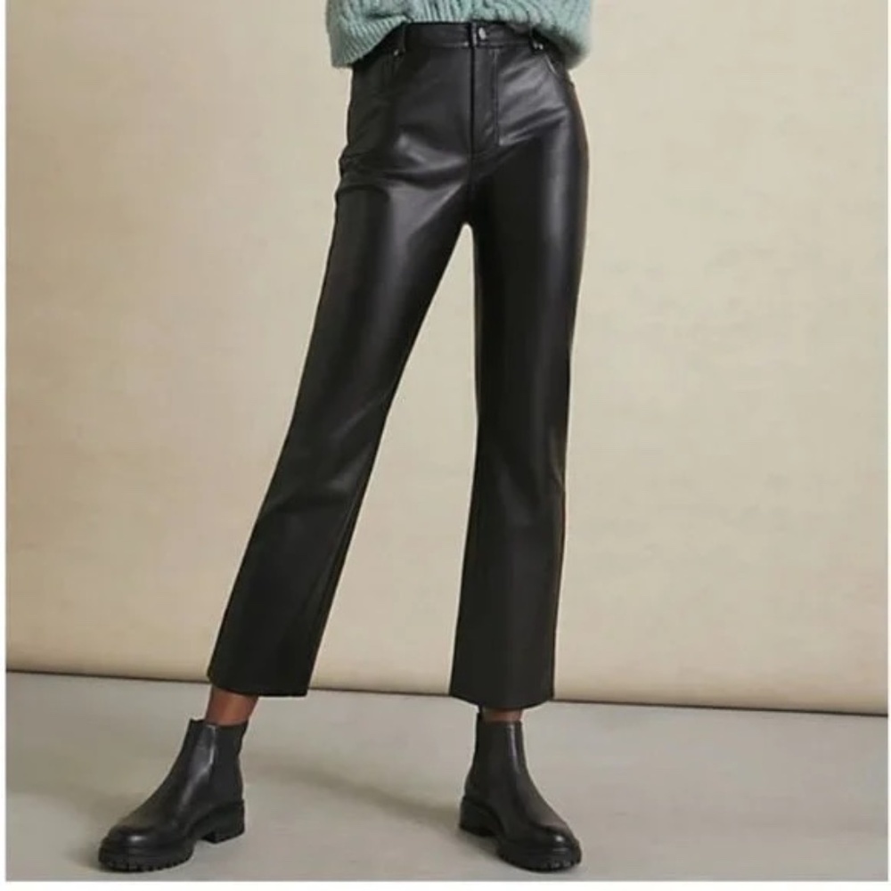 Avec Les Filles Lettie Vegan Straight-Leg Faux Leather Pants Black 16976